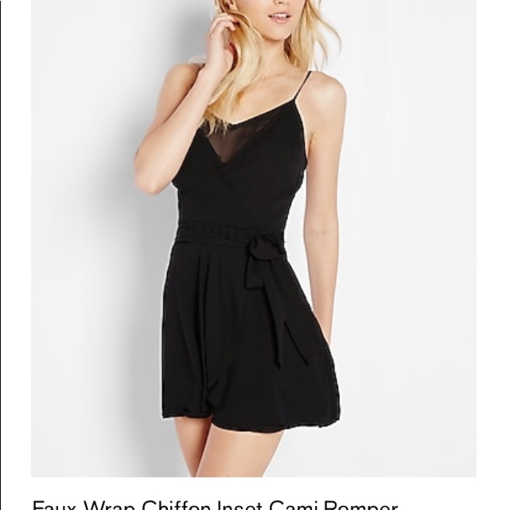 Express cami romper faux wrap chiffon inset